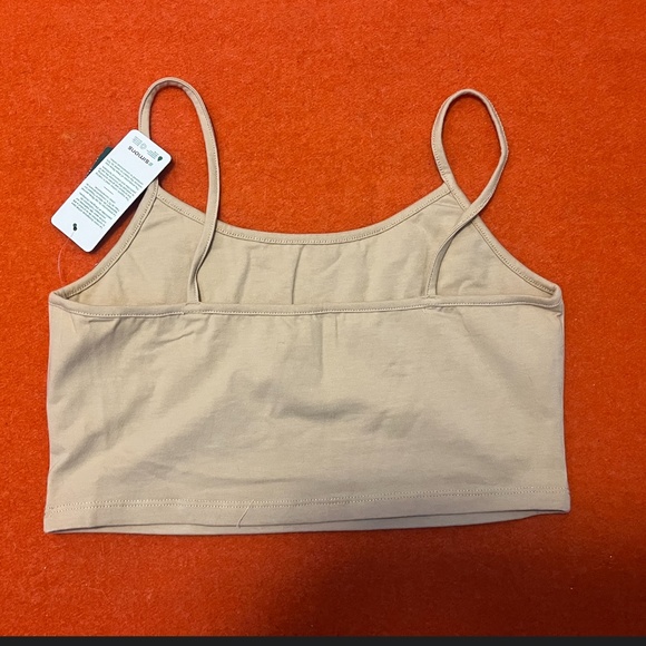 Cream beige minimalist organic cotton cropped spaghetti strap bralette NWT - Picture 6 of 8